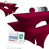 Beautissu Edles Stretchhussen Set 3tlg. Victoria - Elastische Hussen für Bierzeltgarnitur 220x50 cm – Festliche Husse Biertisch + 2 Bierbank - Bierzeltgarnitur Hussen in Rot Bordeaux