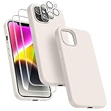 Dssairo [5-in-1 für iPhone 14 Hülle, mit 2 Displayschutzfolien + 2 Stück Kameraobjektivschutz, Flüssigsilikon, ultradünn, stoßfest, Schutzhülle [Mikrofaserfutter] 6.1(Stein)