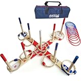 Ringwurfspiel Wurfspiele Ring Toss Game Holz Ringe Werfen Spiel mit Tragetasche (10 pcs Rope Rings + 10 pcs Plastic Rings, Large)