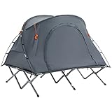 Outsunny Campingbett mit Zelt erhöhtes Feldbett für 2 Person Kuppelzelt mit Luftmatratze inkl. Tragetasche Grau 200 x 146 x 159 cm