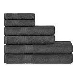 HOMELOVER Bio-Baumwolle 6 Stück Handtuch-Set - 2 Badetücher 2 Handtücher 2 Waschlappen, 100% Luxus Türkische Baumwolle Handtücher für Bad, Coal Grey Handtuch-Sets