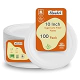 100 % kompostierbare Pappteller, robuste Einwegteller, 25,4 cm, rund, umweltfreundlich, biologisch abbaubar, Zuckerrohr-Bagasse, natürlich, ungebleicht, weiß, 25,4 cm, Einweg-Pappteller, 100 Stück