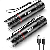 Blukar LED Taschenlampe Aufladbar, [2 Stück] 2000 Lumen Superhelle Zoombar Mini Torch mit 4 Lichtmodi & Langer Betriebsdauer, Wasserdichte Taktische Handlampe für Camping, Wandern, Outdoor, Notfäll