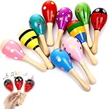 behone Mini Hölzerne Maracas,12 stück Holz Maracas Rassel,Rassel Holz Musikinstrument,Rasseln Aus Holz für Kinder, Partys und Schulen,Kinder Party(zufälliges Stilmuster)