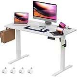 Yornoli Höhenverstellbarer Schreibtisch 120x60cm mit Rollen, Schreibtisch Höhenverstellbar Elektrisch Tischplatte als EIN ganzes Stück mit Steckdosen, Standing Desk mit Anti-Kollisions Technologie