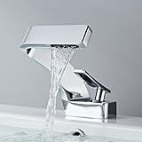 MocArt 2239 Wasserfall Wasserhahn, Badezimmer-Mischhähne, Hotelbecken-Kupferhahn, Keramikventilkern, Einlochmontage, Wassersparendes Design (Chrom-Silber)