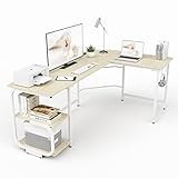 Ulifance L-förmiger Schreibtisch 185 * 120cm mit Regalen, Umkehrbarer Eckschreibtisch Gaming Schreibtisch mit Kopfhörerhaken Computertisch Laptop PC Tisch für das Heimbüro Groß，Beige