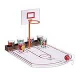 Relaxdays Basketball, transparent Trinkspiel, lustig, 6 Glas Shotgläser, Korb + Ball, Partyspiel HxBxT 22,5 x 24 x 44 cm, Standard