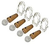 KOCKSHION 4 Stück Kleiner Lichterketten aus Weinkorken Batteriebetriebene LED Kupferdrahtlichter für Flaschen Warmweiße Sternenlichter für Innen und Außendekoration