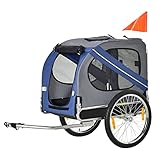 PawHut Hundeanhänger Fahrradanhänger Hundetransporter Hunde Fahrrad Anhänger für kleine mittelgroße Hunde Oxfordstoff Regenschutz atmungsaktiv Blau 130 x 73 x 90 cm