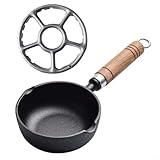 Mini-Pfanne aus tiefem Eisen für heiße Milch und Braten, nicht beschichtet für natürliche, nicht zubereitete Kochmethoden (11 x 4 cm + Gestell)