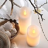 hellum LED Wachskerze, Ø 5cm x 9,5cm hoch, weiße LED Kerzen mit flackernde Flamme, mit Batterien (2xAA nicht inkl.), Weihnachtsbeleuchtung Deko, Echtwachs 572124