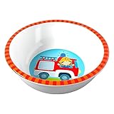 HABA 303693 - Schüssel Feuerwehr, rutschfeste Kinderschüssel aus Melamin mit Feuerwehr-Motiv, spülmaschinengeeignet
