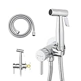 Ibergrif M22004 Unterputzarmatur für WC & Bidet – Warm-/Kaltwasser, mit Handbrause, Wandhalterung & Edelstahlschlauch, Silber