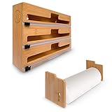 bir-Store, 4 in 1 Folienschneider mit optional Küchenrollenhalter - Folienspender in der Schublade, hängend, Papierrollenhalter Wandrollenhalter aus edlem Bambusholz