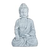 Relaxdays Buddha Figur sitzend, 40 cm hoch, Feng Shui Deko, wetterfest & frostsicher, große Garten Dekofigur, hellgrau