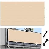 160x580cm Creme Balkon Schattennetz Windschutz für den Außenbereich Atmungsaktiv Geländerabdeckung mit Seil für Garten & Terrasse UV-beständig