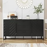 Sideboard Küchenschrank 120 cm Schwarz große Anrichte mit verstellbaren Fächern Küchenbuffet in Design Matt massiver Stauschrank für Küche Esszimmer & Flur