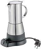 cilio Espressokocher elektrisch AIDA | für 6 Tassen Espresso (300ml) | rostfreier Edelstahl | auch für unterwegs, Camping Kaffeekocher | mit Warmhaltefunktion | 480W, Silber