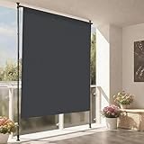 Versenkbare Vertikalmarkise für Balkon & Garten, wetterfest ohne Bohren, höhenverstellbar mit Handkurbel, Grau, 2 m lange Outdoor-Schattenlösung