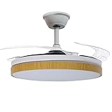 DRW Aeolus Deckenventilator mit Licht und 3 einziehbaren Flügeln aus Metall und Acryl in Weiß und Natur, 53 x 106 x 106 cm