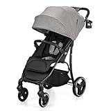 Kinderkraft TRIG2 Kinderwagen Buggy bis 24 kg, Reisebuggy mit liegefunktion, Klein zusammenklappbar mit einer Hand, praktischen Becherhalter, abnehmbare Barriere, Grau