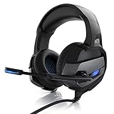 CSL - Gaming Headset für PC PS4 PS5 - USB Komfort Kopfhörer - Kabelfernbedienung Mikrofon - LED Beleuchtung - Professional - Stoffummantelte Kabel - Musik Gaming VoIP Internet