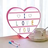 Herzförmig LED Lightbox mit 96 Buchstaben, 2 Stifte, Batterie und USB Betrieben, LED Leuchtkasten für Hochzeiten Geburtstagsfeie Party, Valentinstag Deko für Zuhause, Geschenke für Frauen and Mädchen