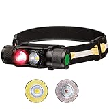 Sofirn Led Kopflampe mit Rotlicht, Wiederaufladbare stirnlampe D25LR Super helles Kopflicht Usb C Taschenlampe Stirnlampen mit 90 Hoch CRI Hellweißem und 660 nm Tiefrotem Licht für Joggen, Campen