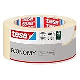tesa Malerband ECONOMY - Vielseitiges Klebeband für Malerarbeiten ohne Lösungsmittel - Bis zu 4 Tage nach Gebrauch rückstandslos entfernbar, 50 m x 50 mm