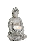 Buddha Figur mit Teelichthalter. Ideal für drinnen und draußen, 14cm hoch aus wiederstandsfähigem Polyresin