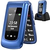 uleway Seniorenhandy Klapphandy ohne Vertrag,GSM Großtasten Mobiltelefon SOS Notruffunktion,Taschenlampe,FM Radio,2.4 Zoll Dual Display Handy für Senioren (Blau)(mit Ladestation), o2