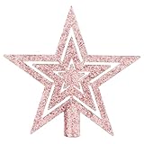 DERAYEE Glitzernde Weihnachtsbaumspitze,Stern Weihnachtsbaumschmuck Baumspitze Weihnachten für Weihnachtsdeko (Roségold)