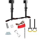 Klimmzugstange Wand-Decke-Fachwerk, 3-Stufen Höhenverstellung & Mehrwinkeldrehgriff mit Schaukelsitz/Ringen/Expander, Fitnessgerät für Familie & Kinder (TÜV-zertifiziert)