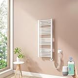 Heilmetz Smart WiFi Badheizkörper Elektrisch 100x40cm Elektrischer Handtuchtrockner mit Thermostat und Timer-Funktion Gerade Handtuchheizkörper Weiß 300W