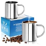 Robin Goods® 2X Edelstahl-Thermobecher Set - 350 ml je Kaffeetasse - Thermo-Trinkbecher aus hochwertigem Edelstahl - Kaffeepott bruchsicher - doppelwandige Isolierbecher (02 Stück - glänzend)