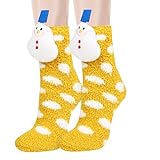 Benefeet Sox Fuzzy Fluffy Socks for Women Girl 3D Animal Socks Fuzzy Slipper Socks Winter Warm Sleeping Plush Comfy Socks, Gelbe Punkte, 3D-Schneemann, 37-40.5 EU