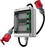 AIFIZO Mobiler Digitaler Stromzähler mit Reset 2m, 3 Phasen 16A 400V CEE-Stecker und Kupplung Drehstromzähler, IP55 CEE Adapter Stromzähler für Steckdose
