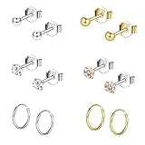 Bo Win 6 Paare 925 Silber Ohrringe Set Silber Ohrstecker Gold Diamant Damen Ohrringe Stecker Herren mit Zirkonia Klein Creolen Kleine Kugel Ohrringe Unisex Ohrringe für Damen Männer Mädchen