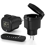 SURNICE Funksteckdosen mit Fernbedienung Auusen, 3000W Funksteckdosen Set 2+1 Wasserdicht, 40M Reichweite Gartensteckdose, 3000W Steckdosen für Feiertagsdekoration, Black