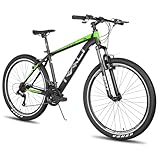 HILAND RALI Tierra 27,5 Zoll Hardtail-Mountainbike MTB Leichter Stahlrahmen 21-Gang V-Bremse Fahrrad MTB Geeignet für Damen und Herren Schwarz/Grün