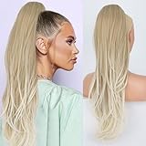 aikaa Lange Zopf Pferdeschwanz Haarteil Haarverlängerung mit Kordelzug Lang Glatt Wellig Natürliches Kunsthaar Ponytail Extensions Blond für Frauen