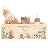 Kidsmood - Spielzeugkiste aus Holz mit Wunschnamen | Aufbewahrungsbox Kinder Spielzeug & Bücher | Praktische Holzkiste als Deko Kinderzimmer oder als Personalisierte Geschenke Baby zur Geburt & Taufe