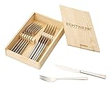 Echtwerk Steakbesteck 'SARRE ', 12-teilig, Steakgabel, Steakmesser, Grillbesteck, Pizzabesteck, scharfe Messer, Edelstahl 18/10 poliert Inkl. Holzkassette Besteck Set, Edelstahl, 25.7x16.7x7.5 cm