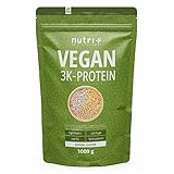 Veganes Eiweißpulver Neutral ohne Süßungsmittel und Zucker-Zusatz mit 85% Eiweiß - Nutri + Vegan Pulver 1 kg ungesüßt - Natural Proteinpulver natürlich - zum Backen geeignet