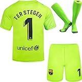 NIHMEX Barcelona TER Stegen Kinder Torwart Trikot Fußball #1, Neu Saison, Shorts Socken Torwarttrikot (Grün,30)