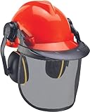 Einhell Original Forstschutzhelm (52-66 cm Kopfumfang des Helmes, verstellbarer Gehörschutz), Rot , Schwarz