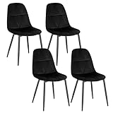 Lestarain 4er Set Esszimmerstühle mit Rückenlehne, Küchenstuhl mit Samtbezug Polsterstuhl aus Metall, ergonomischer Stuhl für Esstisch, Schwarz LCNI109004-4