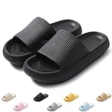 QJJQ Badeschuhe Herren Damen Cozislides Original Slippers Wolke Schlappen Super Weich rutschfest Badelatschen Hausschuhe Sommer Pantoletten Badeschlappen Flip Flops,Schwarz, 42-43 EU