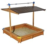 GASPO 310016 - Holz Sandkasten Mickey 140 x 140 cm mit absenkbaren Dach/Kurbeldach